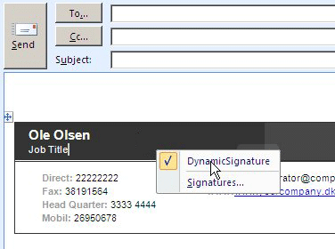 Selecting a signature in Outlook